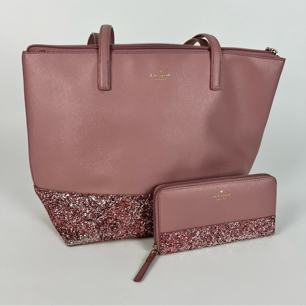 Used Kate Spade Glitter Tote and Matching Wallet
